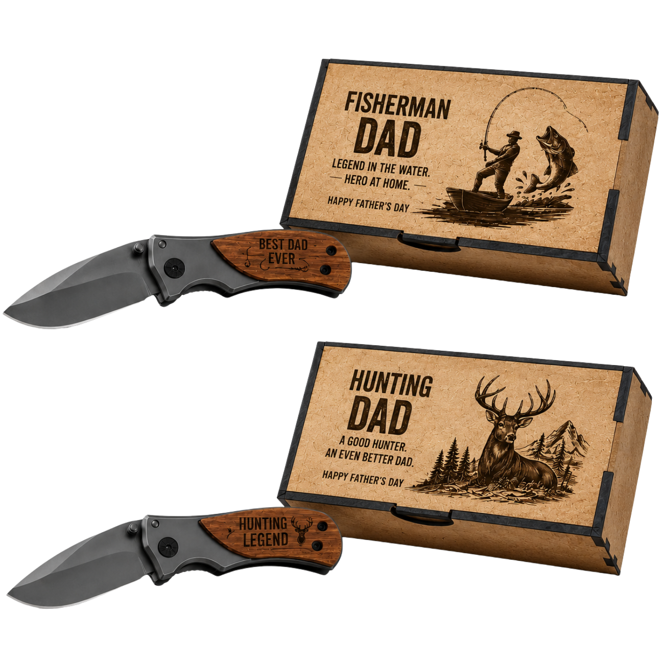 Branded knives in wooden box